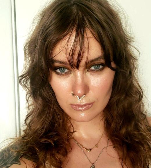 A woman with long brown hair