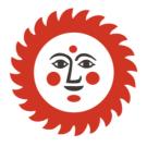 A sun with a face on it, the logo for the Museum of International Folk Art